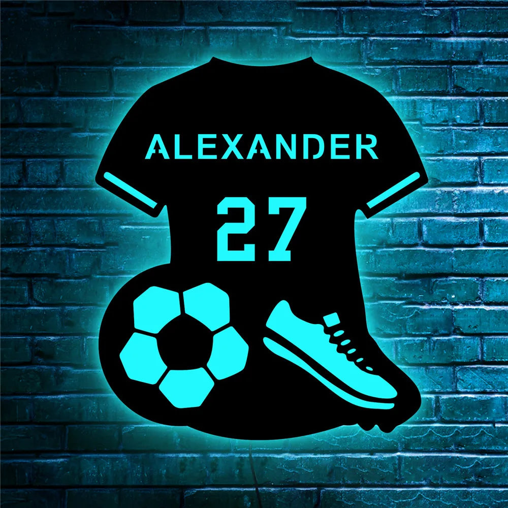 Personalized Soccer Football Baseball Basketball LED Wall Lamp Custom Name Sports Neon Night Light For Son Kids Bedroom Decor