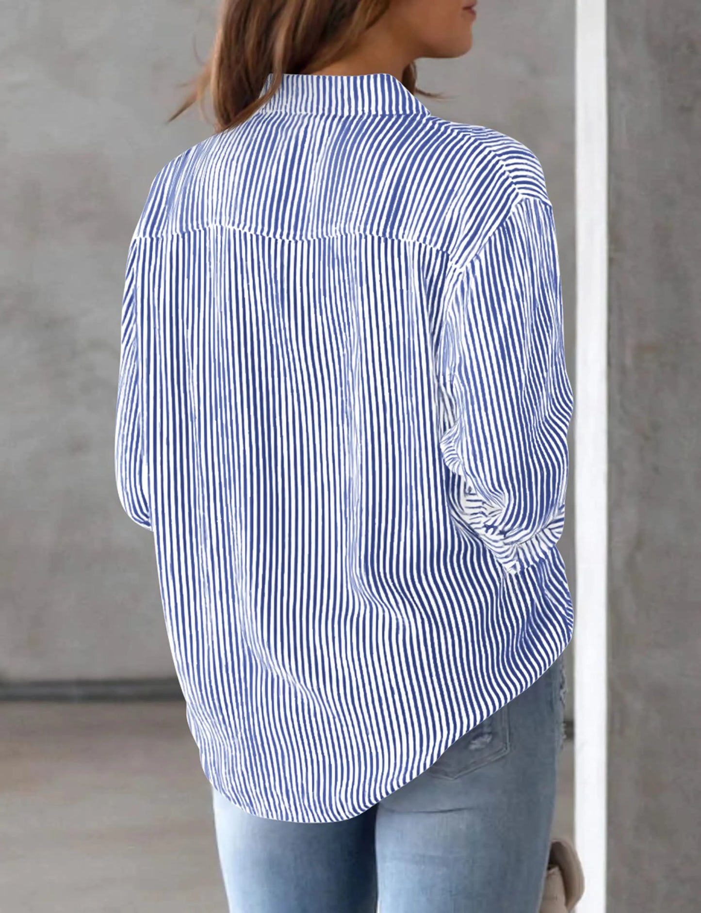 2024 Women's Shirt Blouse Striped classic Print,Button Long Sleeve Casual  No pockets Daily Basic Shirt Fall & Winter Tops