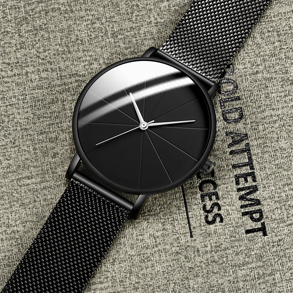 Minimalist Men's Fashion Watches Simple Men Business Ultra Thin Stainless Steel Mesh Belt Quartz Watch relogio masculino