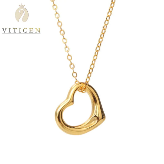 24K Gold Pure Gold Love Heart Chain Pendant Women's Fine Jewelry Gift for Girlfriend And Wife 18K Gold Necklace Woman Jewelry