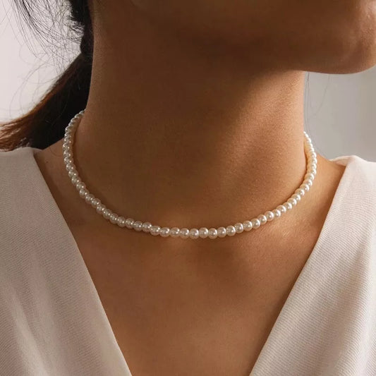 Elegant White Imitation Pearl Choker Necklace Big Round Pearl Wedding Necklace for Women Charm Fashion Jewelry