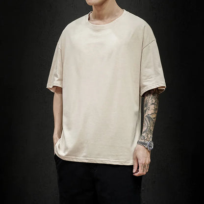 New Summer Men's T Shirt Fashion Solid T Shirt Mens Oversized Hip Hop Short Sleeve Casual Cotton Mens Streetwear Top Tees