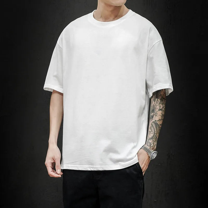 New Summer Men's T Shirt Fashion Solid T Shirt Mens Oversized Hip Hop Short Sleeve Casual Cotton Mens Streetwear Top Tees