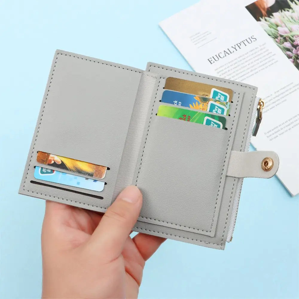 Women Fashion Small Wallet Purse Solid Color PU Leather Mini Coin Purse Wallet Credit Card Holder Bags Zipper Coin Purse