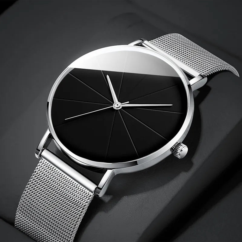 Minimalist Men's Fashion Watches Simple Men Business Ultra Thin Stainless Steel Mesh Belt Quartz Watch relogio masculino