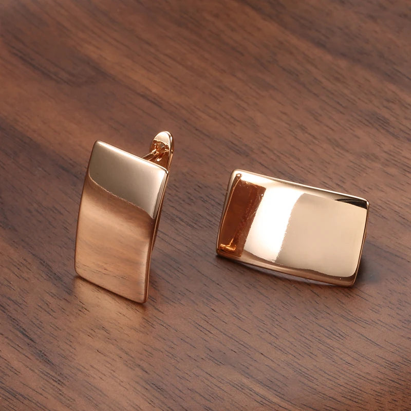 New Trend Geometric Rings Earrings Set for Women 585 Gold Minimalist Square Clip Earrings New Year Set Earrings Party Jewelry