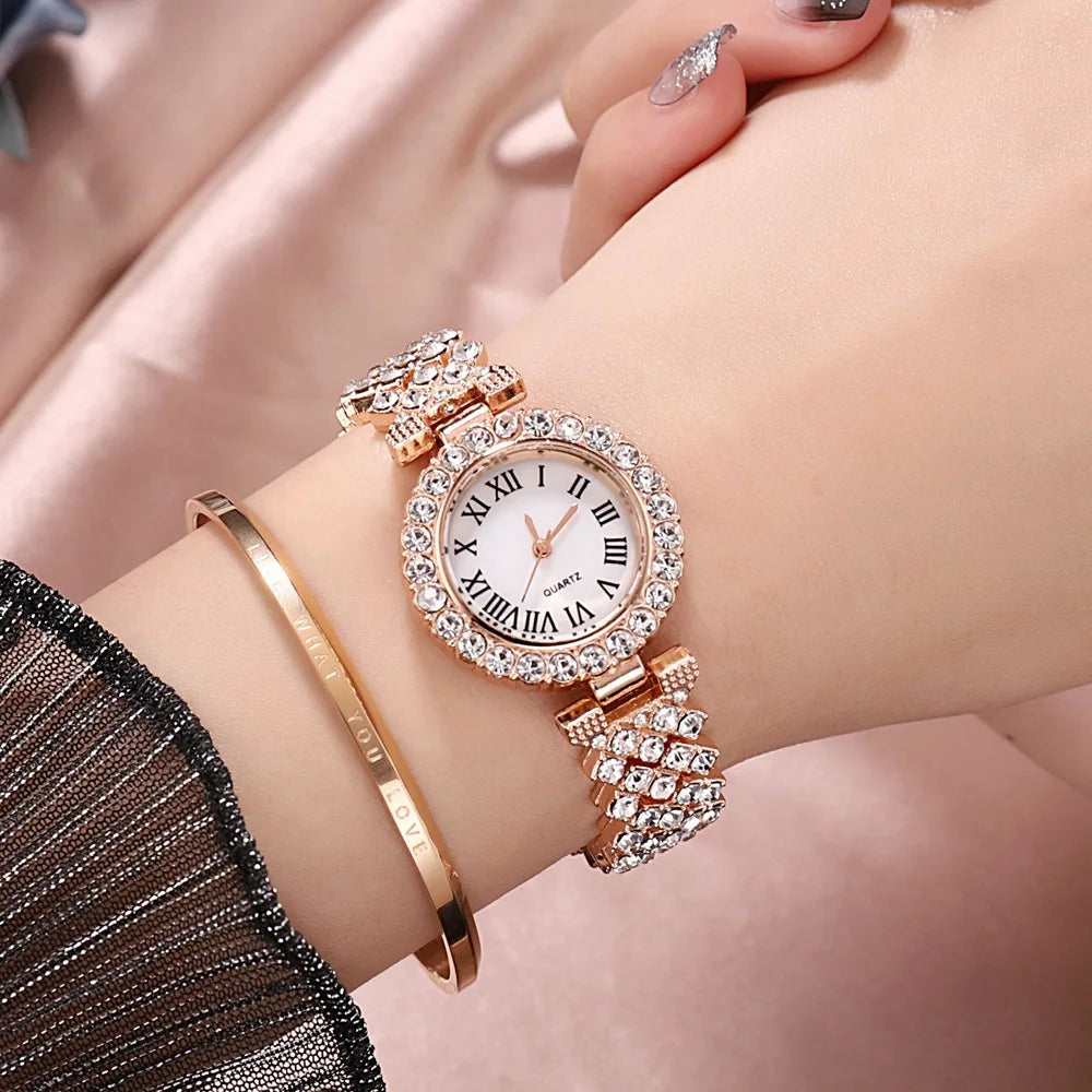 Luxury Rhinestone Watch Women Watch Fashion Watch And Bracelet Set Ladies Female Clock Montre Femme Relogio Zegarek Damski