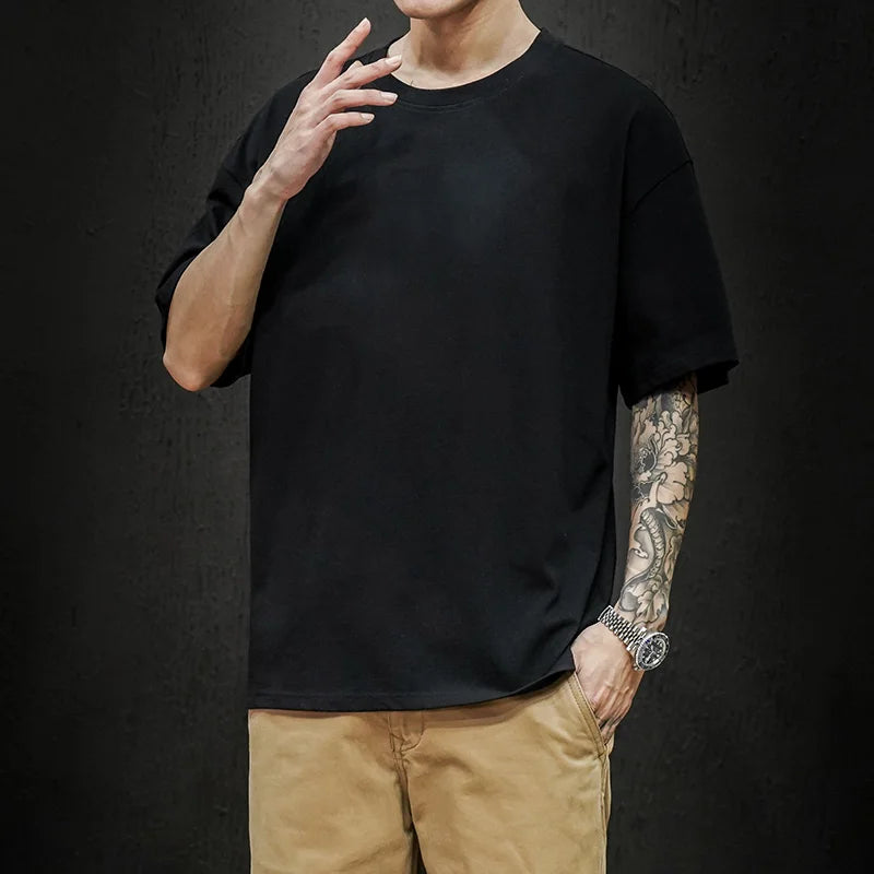 New Summer Men's T Shirt Fashion Solid T Shirt Mens Oversized Hip Hop Short Sleeve Casual Cotton Mens Streetwear Top Tees