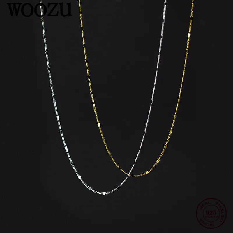 WOOZU Korean Simple Geometric Link Chain Clavicle Necklaces For Women 925 Sterling Silver European Rock 18K Gold Plated Jewelry