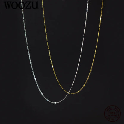 WOOZU Korean Simple Geometric Link Chain Clavicle Necklaces For Women 925 Sterling Silver European Rock 18K Gold Plated Jewelry