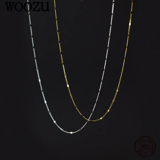 WOOZU Korean Simple Geometric Link Chain Clavicle Necklaces For Women 925 Sterling Silver European Rock 18K Gold Plated Jewelry