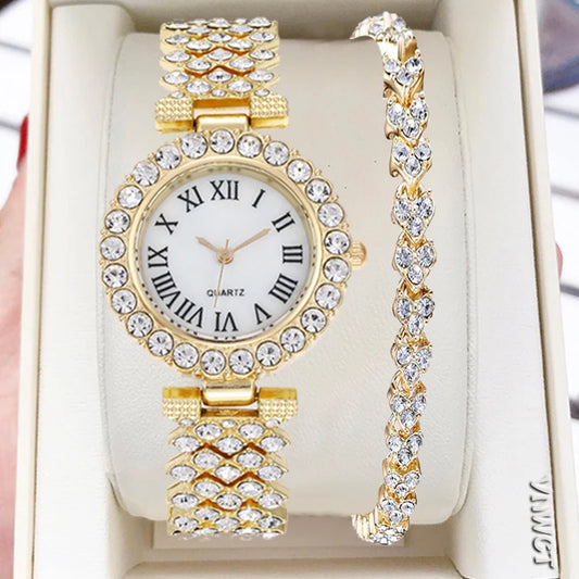 Luxury Rhinestone Watch Women Watch Fashion Watch And Bracelet Set Ladies Female Clock Montre Femme Relogio Zegarek Damski