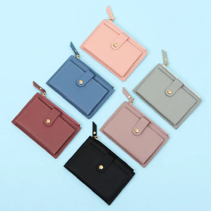 Women Fashion Small Wallet Purse Solid Color PU Leather Mini Coin Purse Wallet Credit Card Holder Bags Zipper Coin Purse