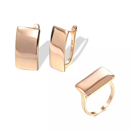 New Trend Geometric Rings Earrings Set for Women 585 Gold Minimalist Square Clip Earrings New Year Set Earrings Party Jewelry