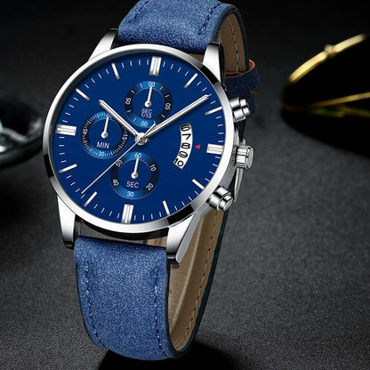 Men's Business Watch Top Fashion Brand Luxury Male Quartz Watches Minimalist Casual Leather Strap Calendar Wristwatch Men Clock