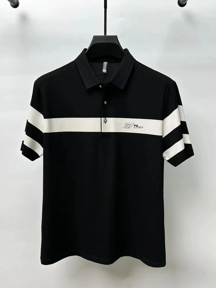 Advanced Design Short sleeve POLO Shirt Men's lapel Top 2024Summer New Fashion Stripe Business Casual Golf Paul T-shirt menswear