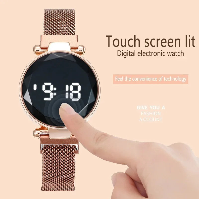 2023 Luxury Women's Watches Rose Gold Stainless Steel Ladies Wristwatch LED Digital Watch for Women Electronic Clock Reloj Mujer