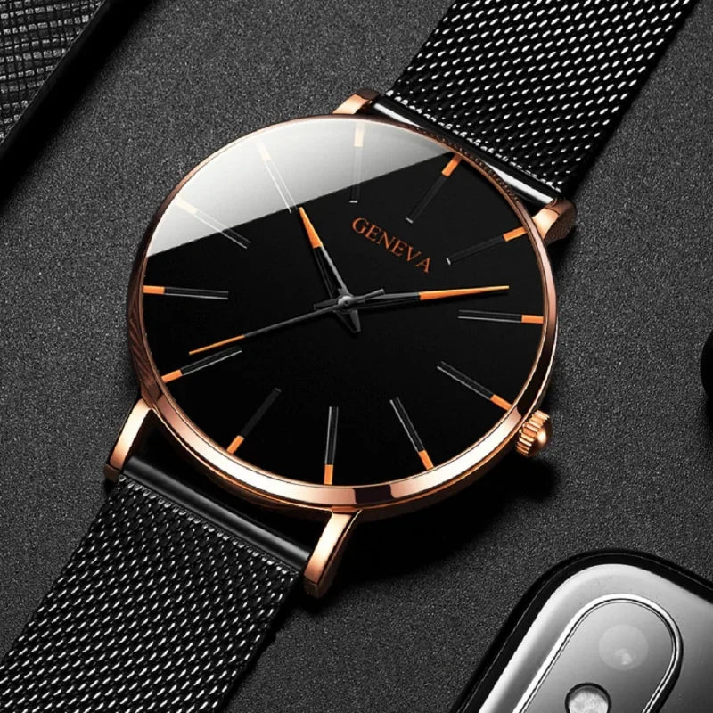 Minimal Men Watch Fashion Slim Watch Simple Business Stainless Steel Mesh Band Quartz Watch Relojes Para Hombres Relógio часы