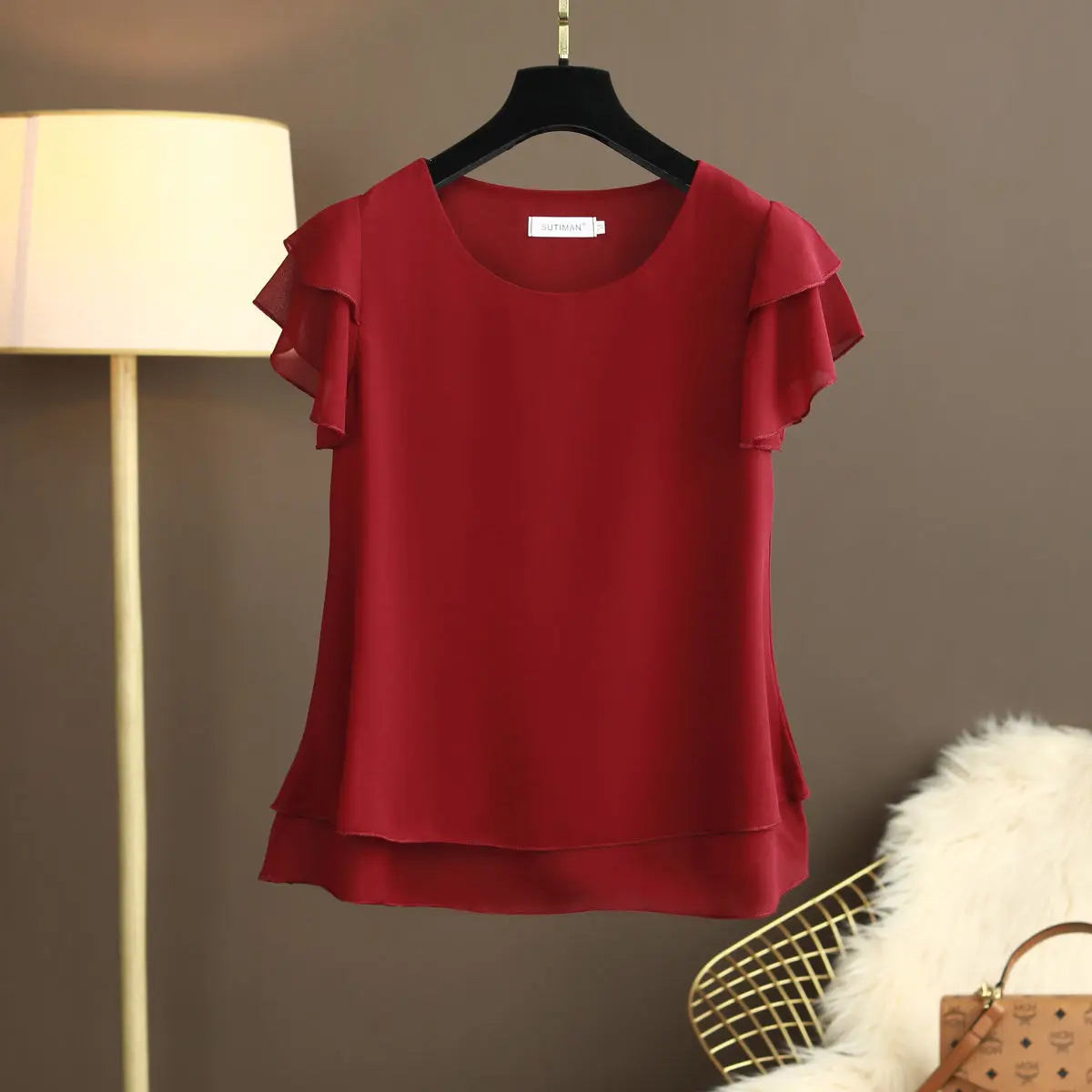 New Summer Women Blouse Loose O-Neck Chiffon Shirt Female Short Sleeve Blouse Oversized Shirts womens tops and blouses Top