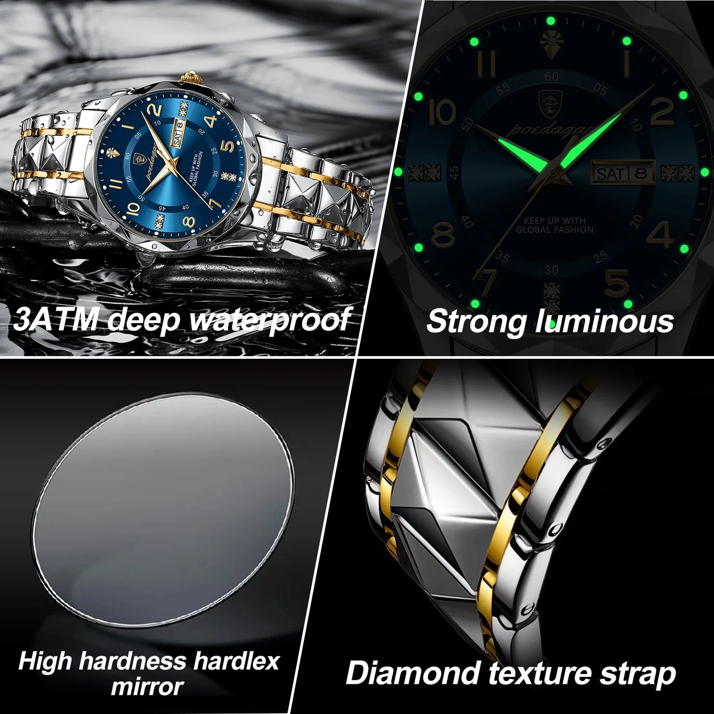 POEDAGAR Luxury Man Wristwatch Waterproof Luminous Date Week Men Watch Sport Stainless Steel Quartz Men's Watches Male reloj+box