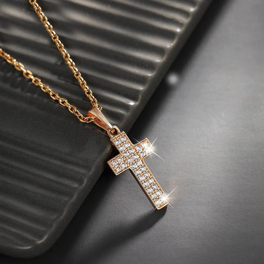 MxGxFam Full Zircon Cross Pendants Necklace For Women Men Fashion Jewelry Gold Plated 18 k With 45cm Chain