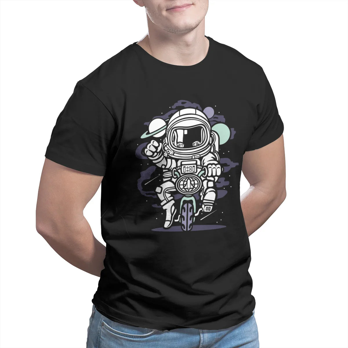 Space Biker T Shirt Men TShirt Summer Cotton T-shirt Funny Hip Hop Tops Tees Streetwear Harajuku