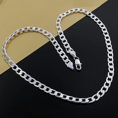 Hot Street all-match 925 sterling silver plated 18K gold 8MM geometry chain bracelets neckalce for women men fashion jewelry set