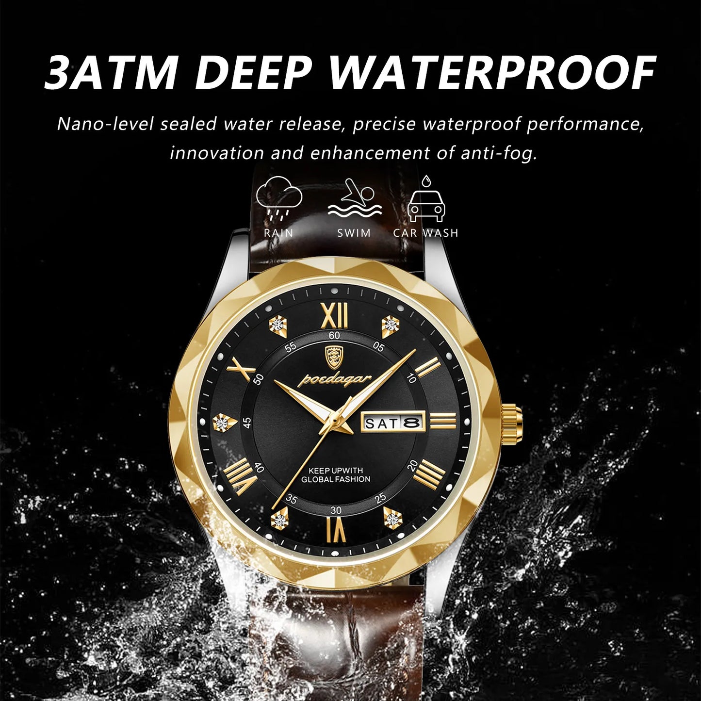 POEDAGAR Luxury Business Man Wristwatch Waterproof Luminous Date Week Men Watch