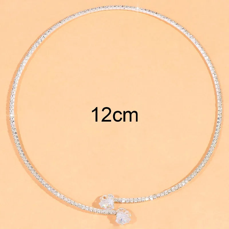 Fashion Rhinestone Heart Collar Choker Necklace for Women Simple Open Collar Necklace Torques Jewelry Accessories