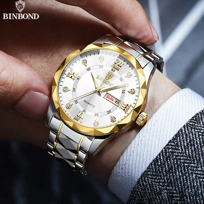 BINBOND B2521 Luxury Fashion Business Men Watch Waterproof Week Date Clock Sport Men Watch Quartz Wristwatch Relogio Masculino