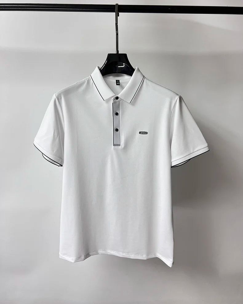 Brand polo shirt fashionable printed short sleeved men's summer high-end silk cotton comfortable and breathable casual T-shirt