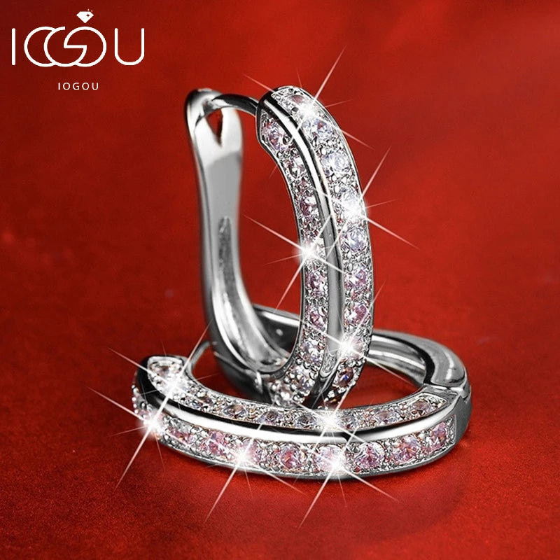 IOGOU Luxury 100% Real Moissanite Hoop Earrings Silver 925 Clip On Earrings Woman Wedding Engagement Jewelry Gifts Certificate