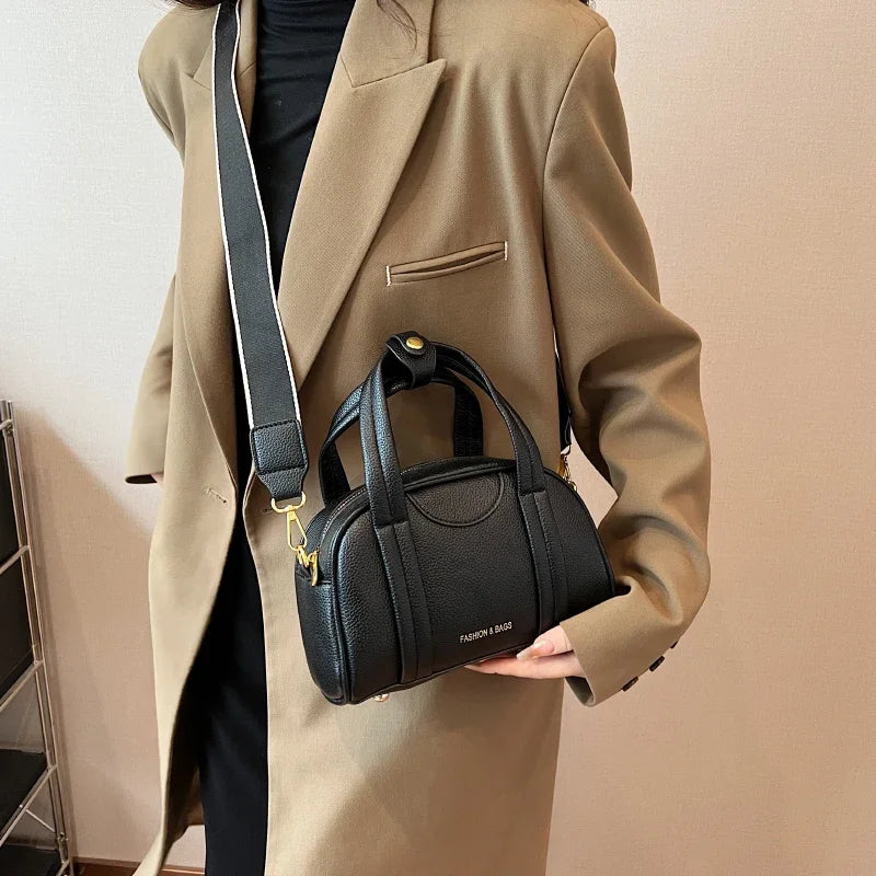 New Wide Strap Shoulder Crossbody Bag For Women Solid Color Pu Leather Female Bag Classic Handbag Brand Shoulder Bags Sac A Main