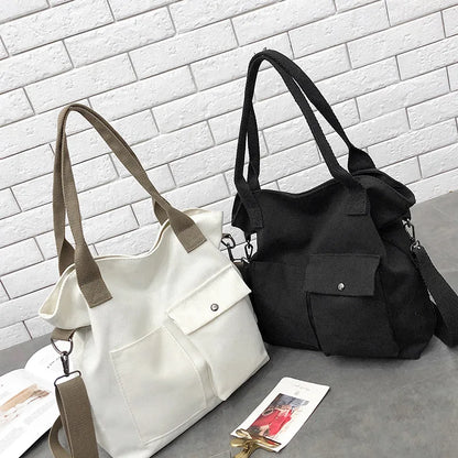 Fashion Canvas Bags students Handbag Shoulder Bag Large Capacity Solid Color Totes Shopper Bag Casual Female Cross Body Bag 2024