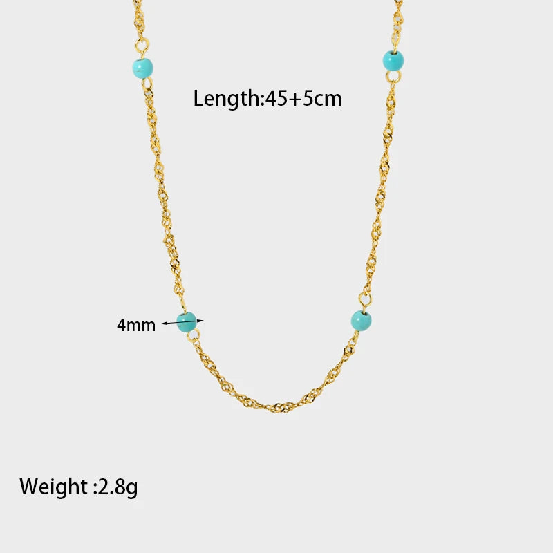 Stylish 18k Gold Plated Stainless Steel Blue Natural Stone Geometric Pendant Necklace for Women Waterproof  Collar Jewelry Gift