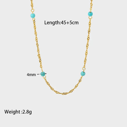 Stylish 18k Gold Plated Stainless Steel Blue Natural Stone Geometric Pendant Necklace for Women Waterproof  Collar Jewelry Gift