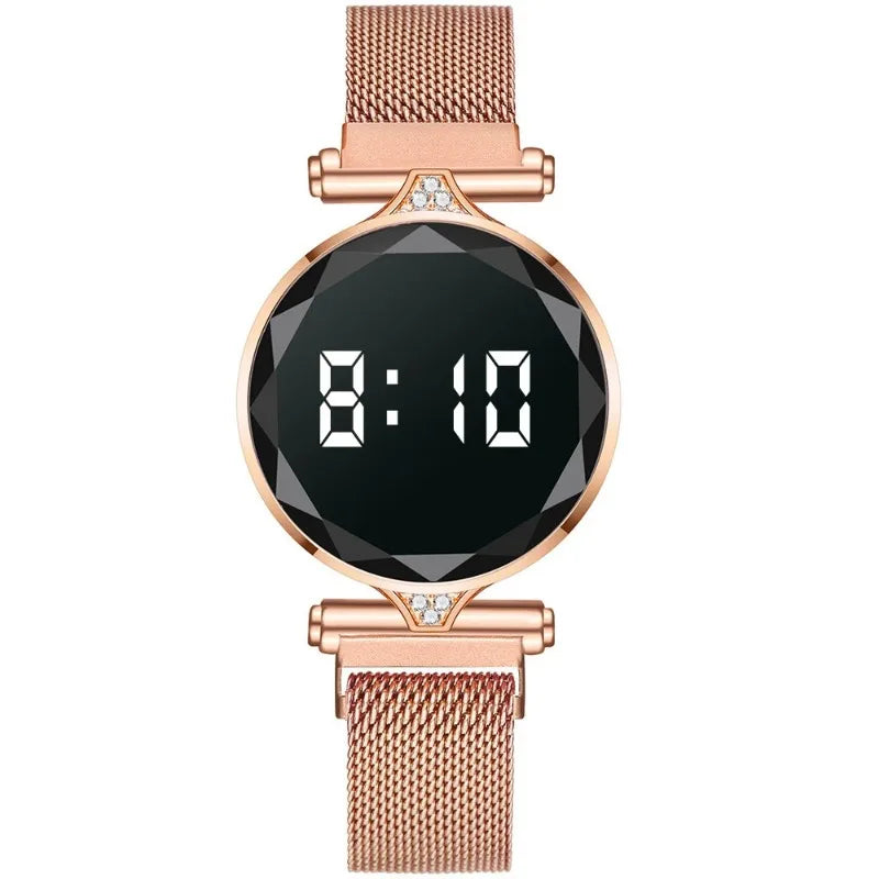 2023 Luxury Women's Watches Rose Gold Stainless Steel Ladies Wristwatch LED Digital Watch for Women Electronic Clock Reloj Mujer