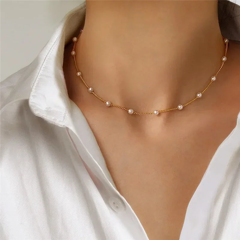 Delysia King  Simple pearl necklace clavicle chain