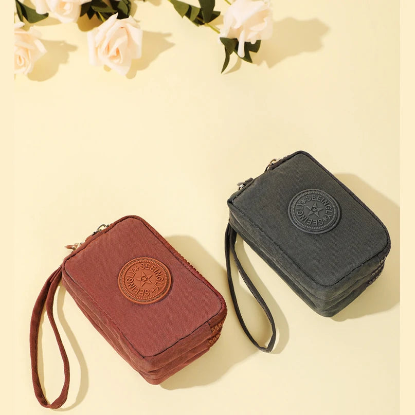 Mini Coin Purse Key Bag Women Wallets Zipper Waterproof Portable Three Layer Card Holder Female Girl Party Handbag Headphone Bag