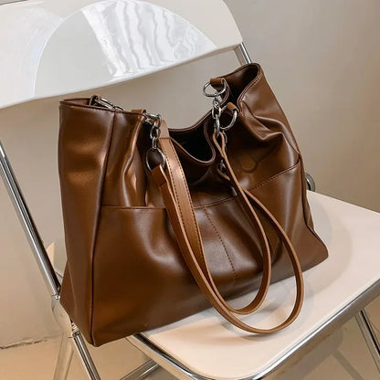 2023 Shoulder Side Bags for Women Vintage Solid Color Simple Large Capacity Big PU Leather The Latest Handbags Travel Totes