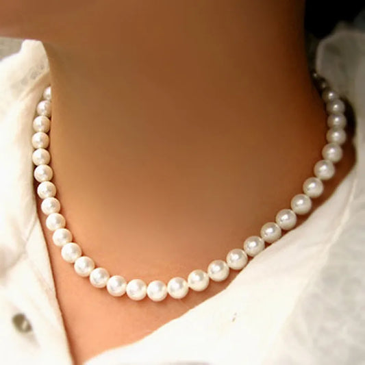 Classic Elegant White Pearl Chokers Necklace For Women Men Wedding Banquet Necklaces Vintage Beads Handmade Jewelry Party Gift