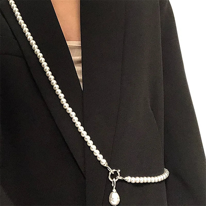 Korean Statement Pearls Long Necklace For Women Personality Chains Big Pendant Collares Jewelry