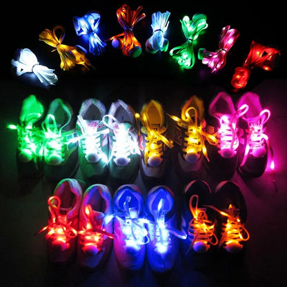 LED Sport Shoe Laces Luminous Shoelaces Glow Shoe Strings Round Flash Light Battery Shoelaces No Tie Lazy Shoe Laces Party Decor