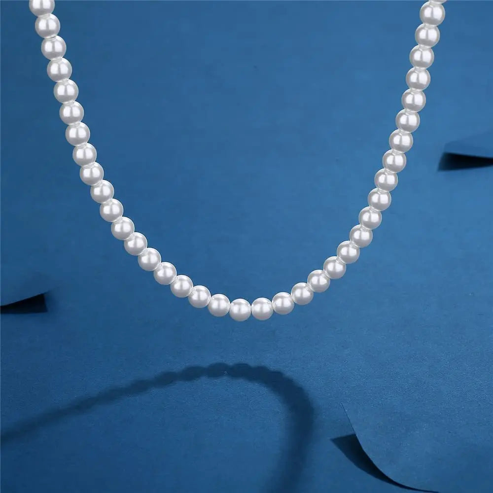 Cool Artificial White Pearl Necklace 1 Pcs Choker Beaded Chain for Men and Women Fashion Jewelry Gift