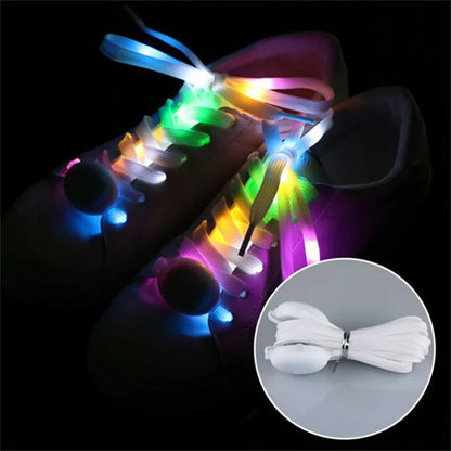 LED Sport Shoe Laces Luminous Shoelaces Glow Shoe Strings Round Flash Light Battery Shoelaces No Tie Lazy Shoe Laces Party Decor