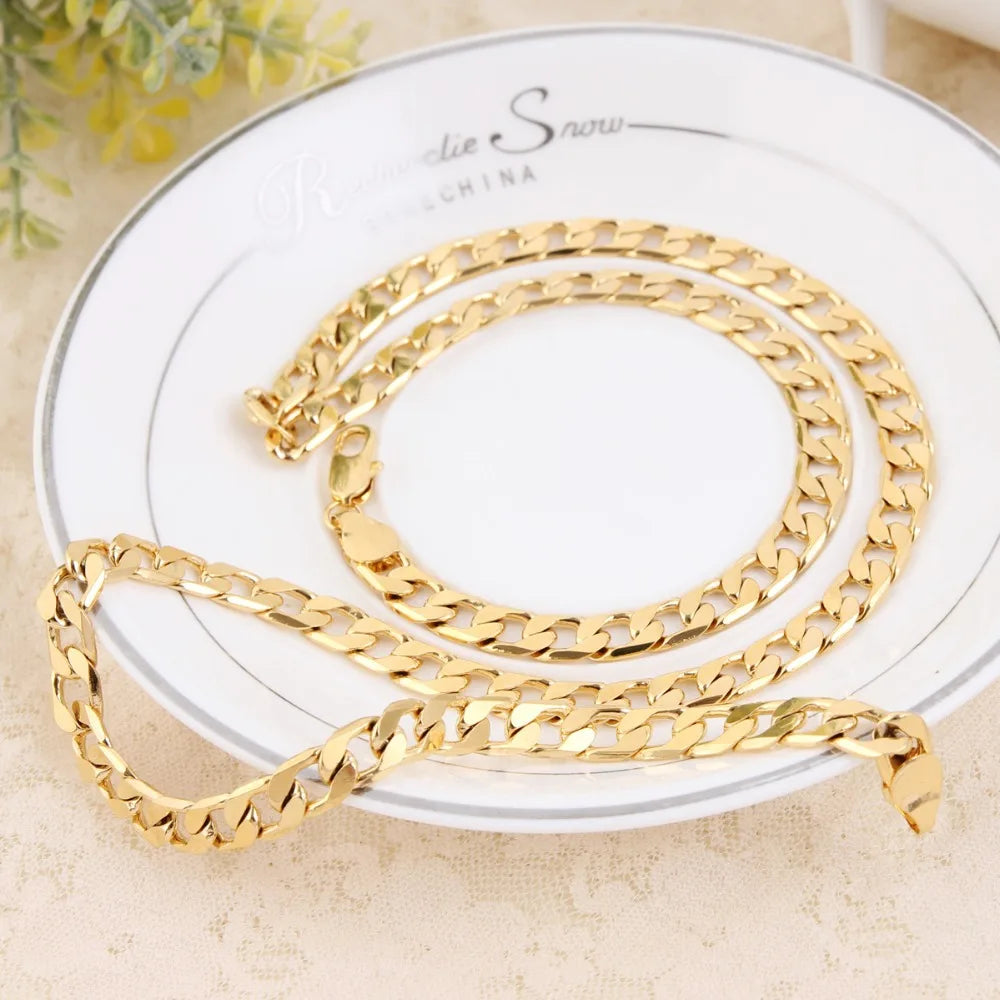 Hot Street all-match 925 sterling silver plated 18K gold 8MM geometry chain bracelets neckalce for women men fashion jewelry set