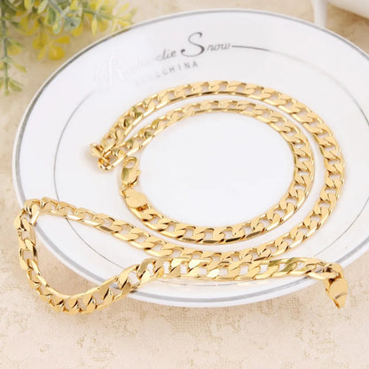 Hot Street all-match 925 sterling silver plated 18K gold 8MM geometry chain bracelets neckalce for women men fashion jewelry set