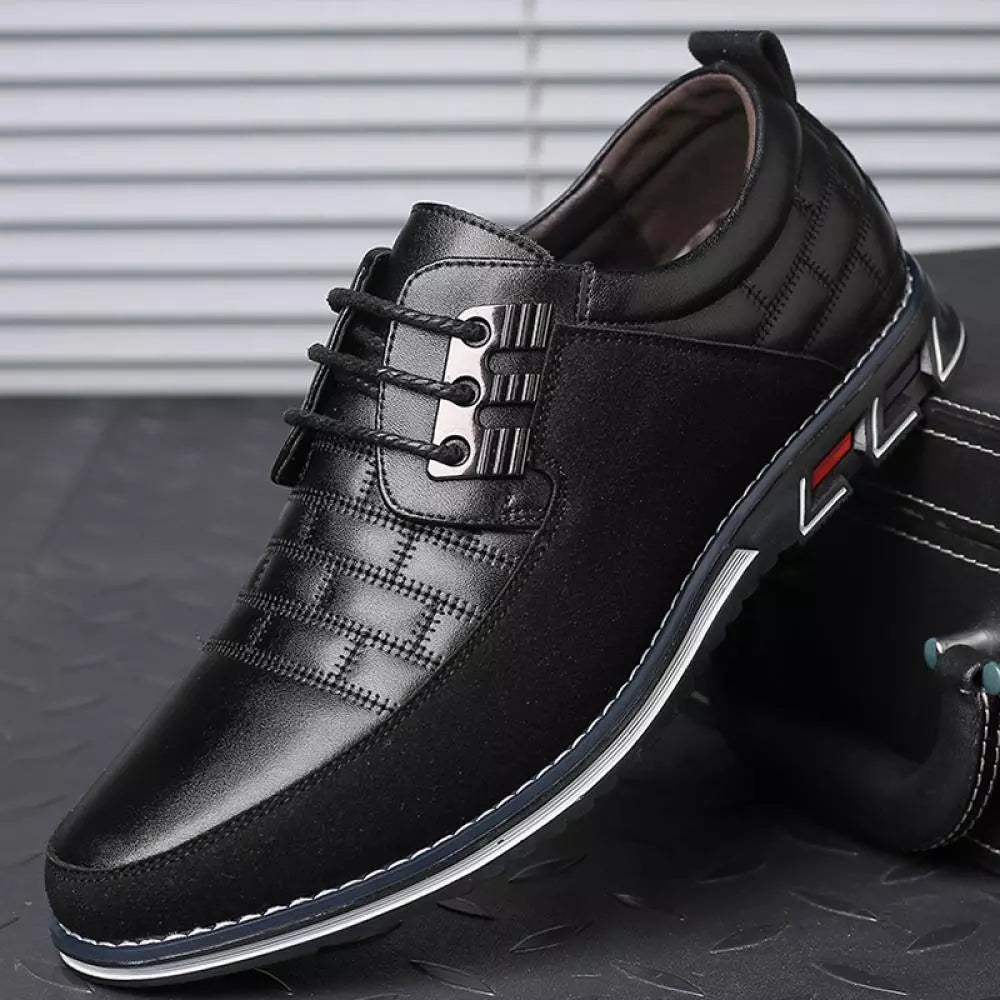 Men Sneakers Shoes Fashion Brand Classic Lace-Up Casual Loafers Pu Leather Shoes Black Breathable Business Men Shoes Big Size