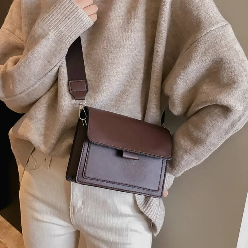 Women's Crossbody Bag New Small Square Bag Trendy Fashion Casual Simple Wide Shoulder Strap Retro One Shoulder Messenger Bag