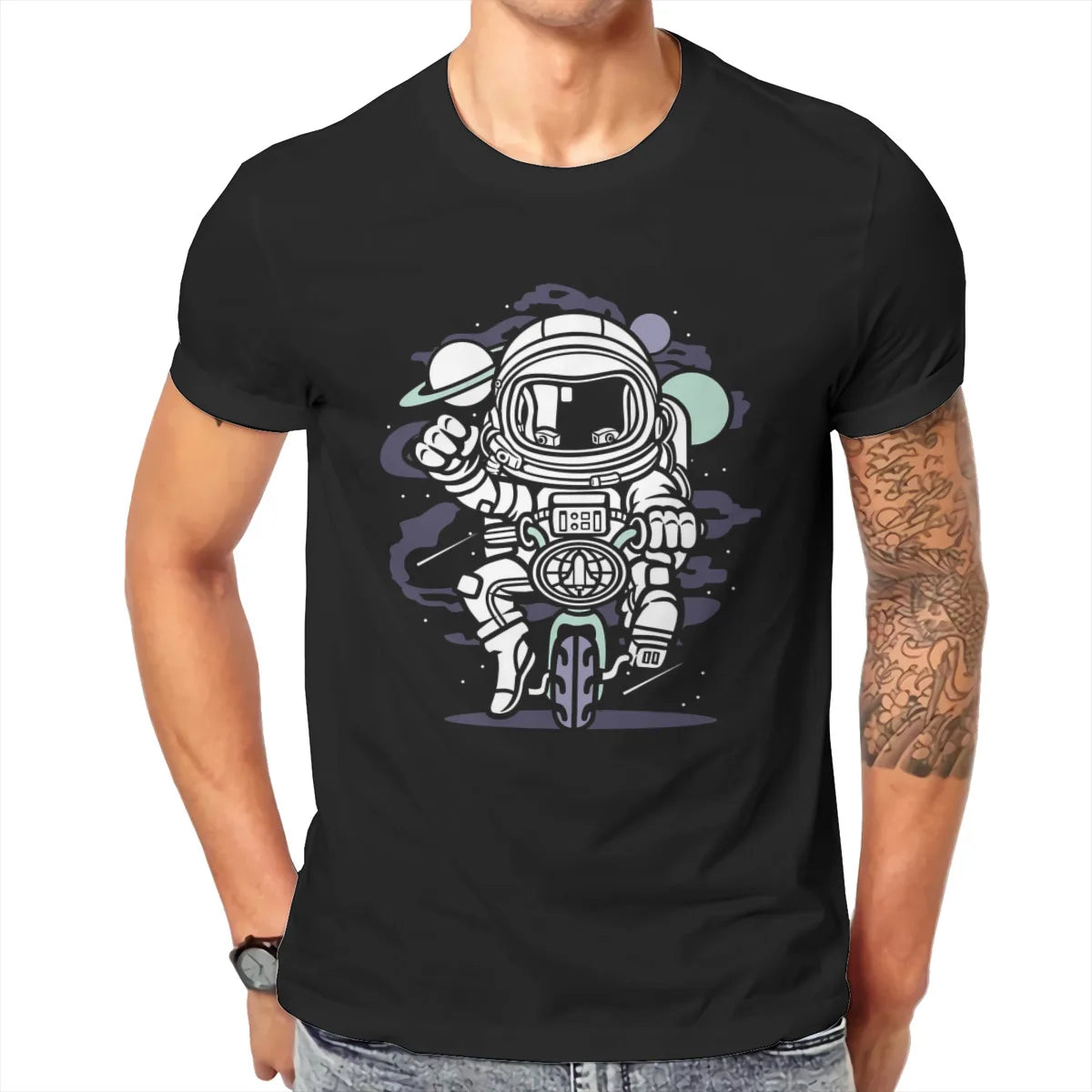 Space Biker T Shirt Men TShirt Summer Cotton T-shirt Funny Hip Hop Tops Tees Streetwear Harajuku